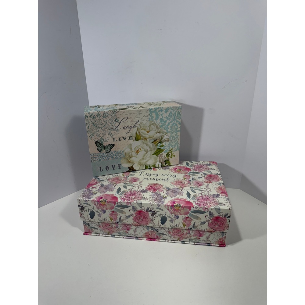 Abbington Park Floral Decorative Nesting Storage Boxes Set of 2 Magnetic Closure